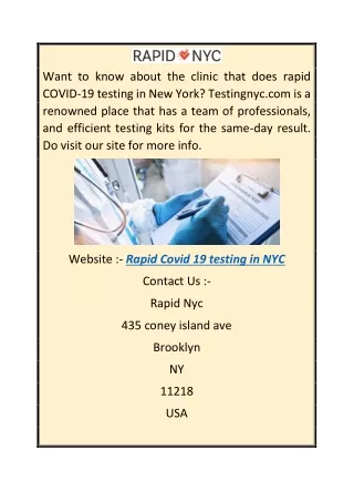 Rapid Covid 19 Testing in Nyc  Testingnyc.com