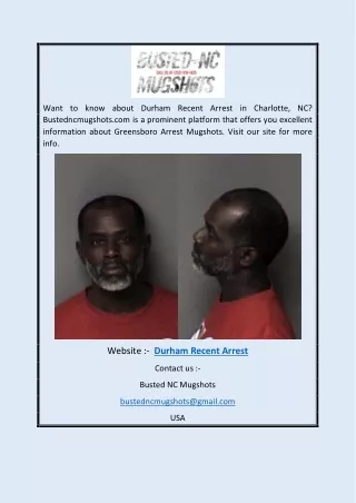 Durham Recent Arrest | Bustedncmugshots.com