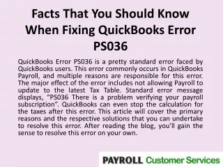 Facts That You Should Know When Fixing QuickBooks Error PS036