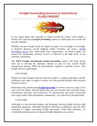 freight forwarding services in australia by flash