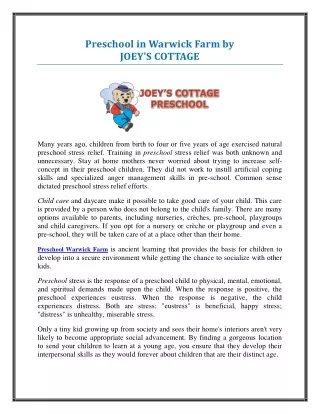 preschool in warwick farm by joey s cottage