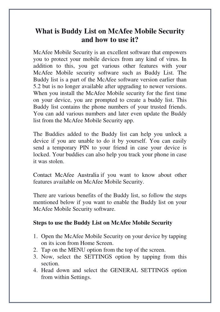 what is buddy list on mcafee mobile security