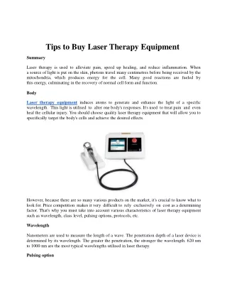 Tips to Buy Laser Therapy Equipment
