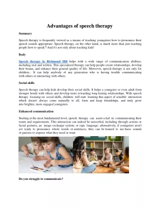 Advantages of speech therapy