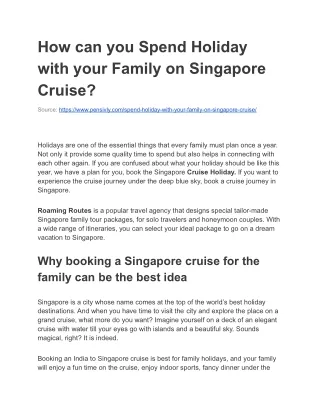 How can you Spend Holiday with your Family on Singapore Cruise