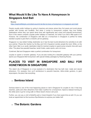 What Would It Be Like To Have A Honeymoon In Singapore And Bali