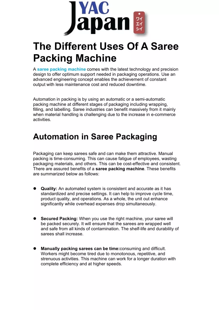 the different uses of a saree packing machine