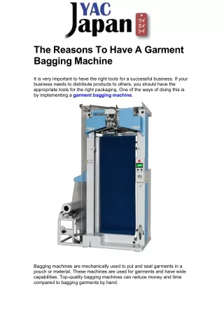 The Reasons To Have A Garment Bagging Machine