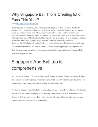 Why Singapore Bali Trip is Creating lot of Fuss This Year