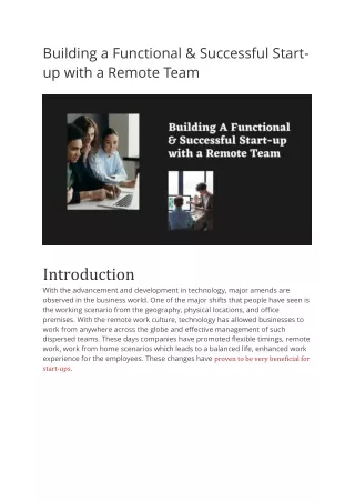 Building a Functional & Successful Start-up with a Remote Team