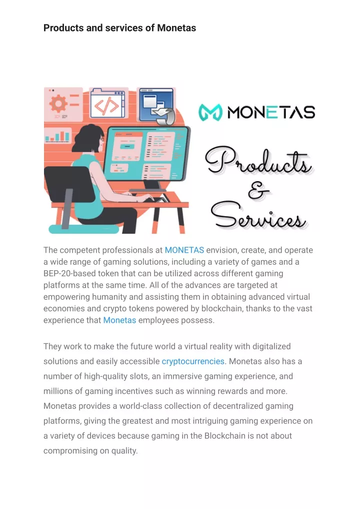 products and services of monetas