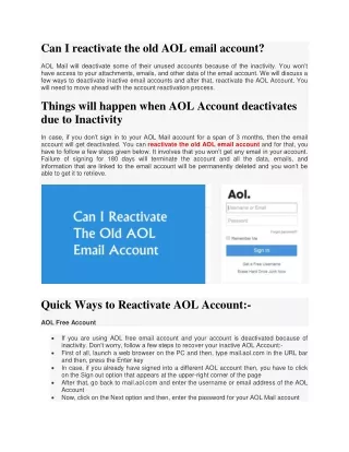 Can I reactivate the old AOL email account?