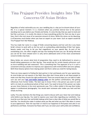 Tina Prajapat Provides Insights Into The Concerns Of Asian Brides