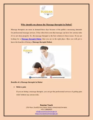 Why should you choose the Massage therapist in Dubai
