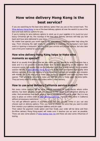 How wine delivery Hong Kong is the best service