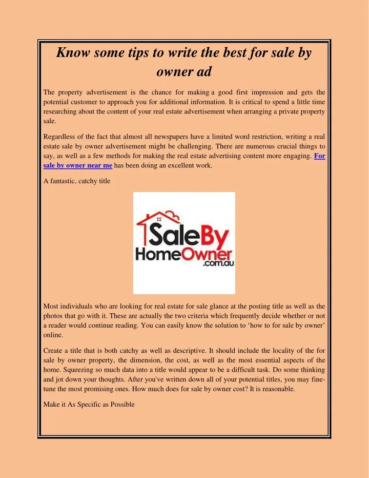 PPT - Know some tips to write the best for sale by owner ad PowerPoint ...