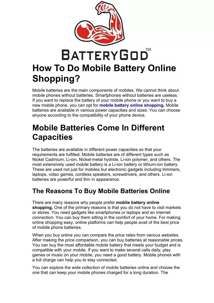 how to do mobile battery online shopping