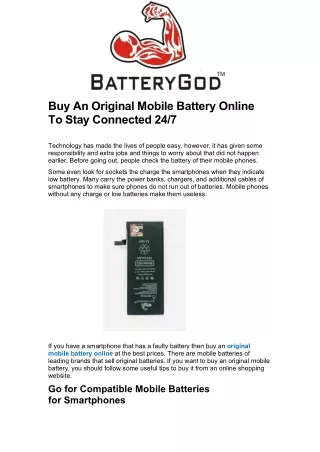Buy An Original Mobile Battery Online To Stay Connected 24/7