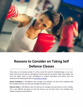 Reasons to Consider on Taking Self Defence Classes