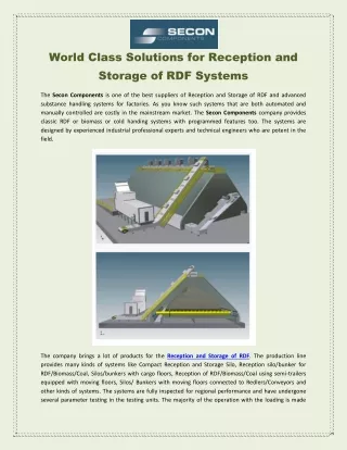 World Class Solutions for Reception and Storage of RDF Systems