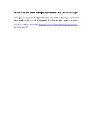 AGM & Deputy General Manager Recruitment - Hire General Manager