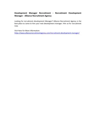 Development Manager Recruitment - Recruitment Development Manager
