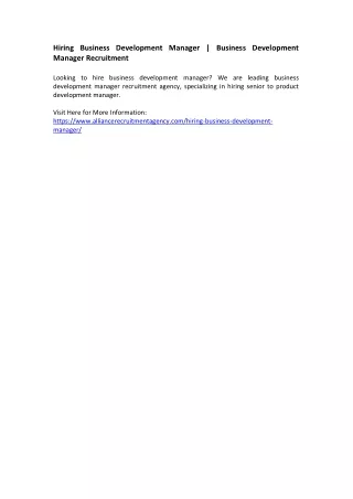 Hiring Business Development Manager - Business Development Manager Recruitment