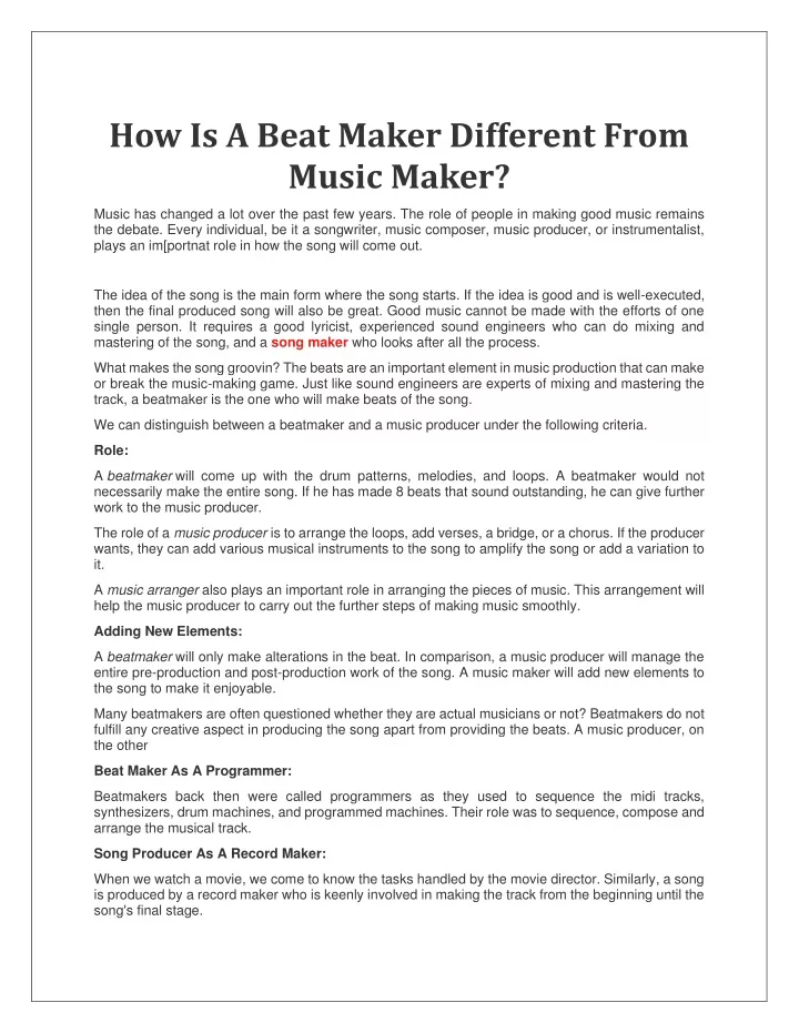 how is a beat maker different from music maker