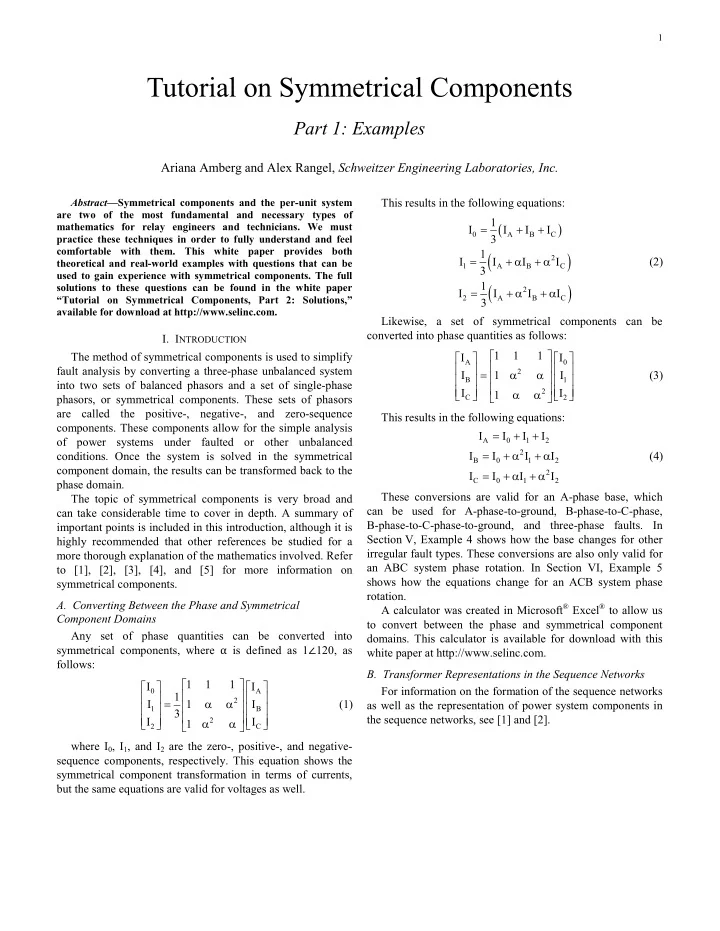 PPT - Symmetrical-Components-Theoretical-and-real-world-examples ...