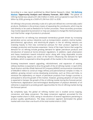 Oil refining  market