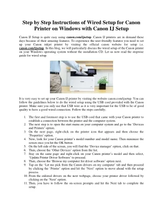 Step by Step Instructions of Wired Setup for Canon Printer on Windows with Canon IJ Setup