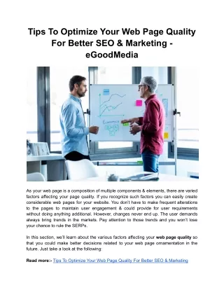 tips to optimize your web page quality for better