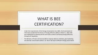 WHAT IS BEE CERTIFICATION