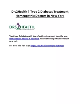 Drs2Health | Type 2 Diabetes Treatment | Homeopathic Doctors in New York
