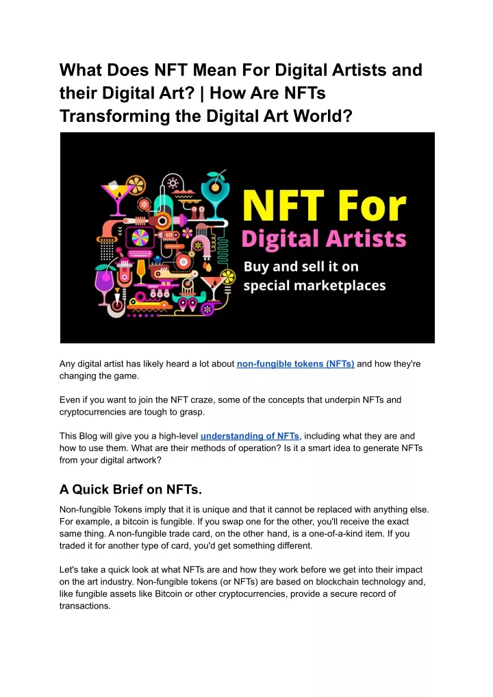 what does nft mean for digital artists and their
