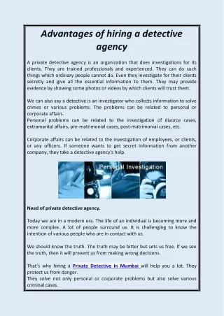 Advantages of hiring a detective agency