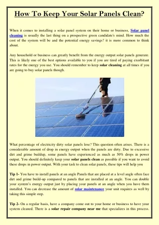 How To Keep Your Solar Panels Clean
