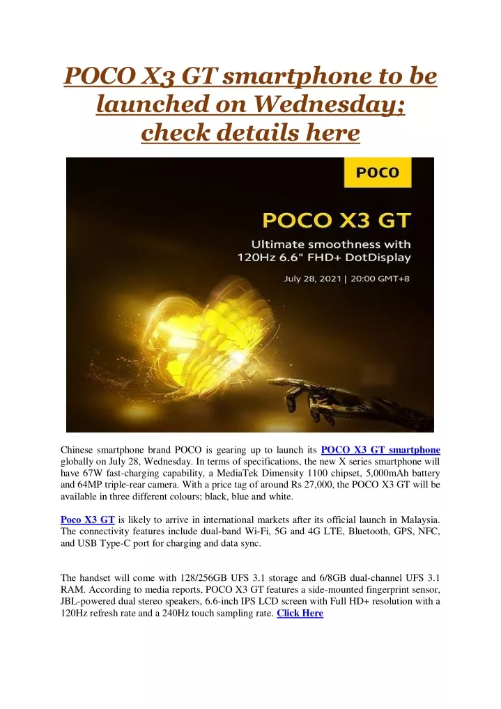 poco x3 gt smartphone to be launched on wednesday