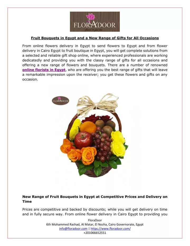 fruit bouquets in egypt and a new range of gifts