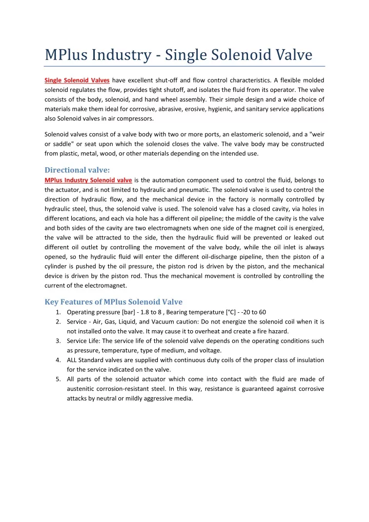 mplus industry single solenoid valve