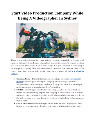 Start Video Production Company While Being A Videographer In Sydney