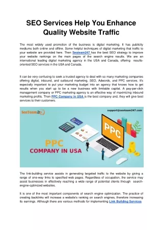 seo services help you enhance quality website traffic