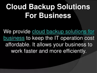 Cloud Backup Solutions For Business