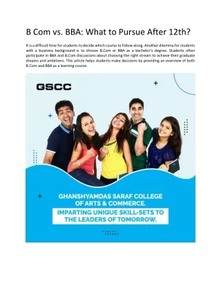 B Com vs. BBA What to Pursue After 12th