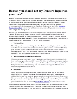 reason you should not try denture repair on your