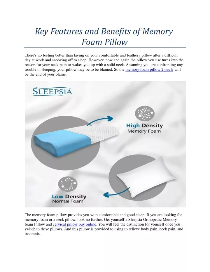 key features and benefits of memory foam pillow