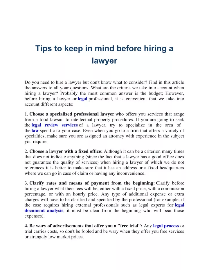 tips to keep in mind before hiring a lawyer