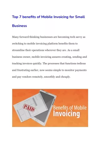 Top 7 benefits of Mobile Invoicing for Small Business