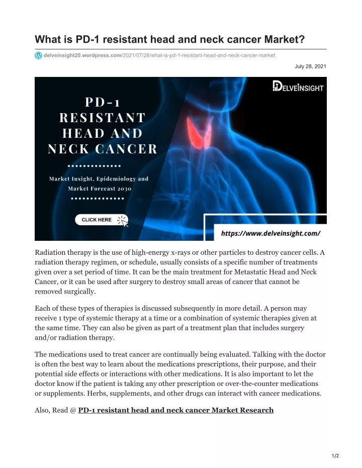 what is pd 1 resistant head and neck cancer market