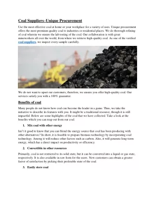 Coal Suppliers–Unique Procurement